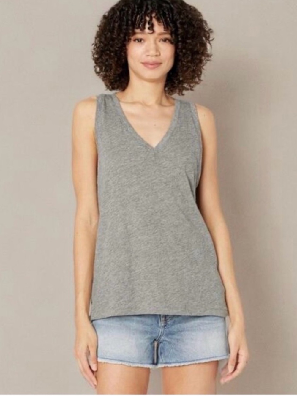 Madewell Cotton VNeck Tank Top Gray Heather
